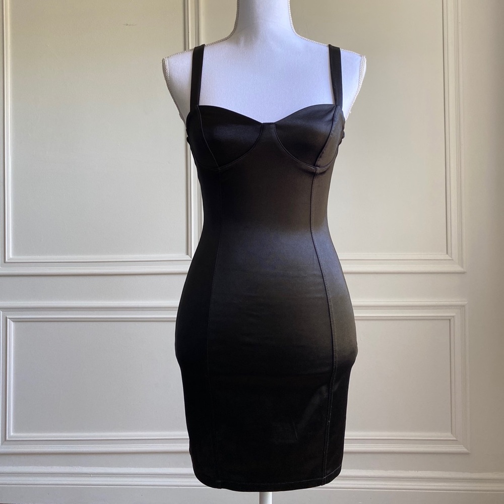Satin Bustier Mini Black Bodycon Dress H&M 2